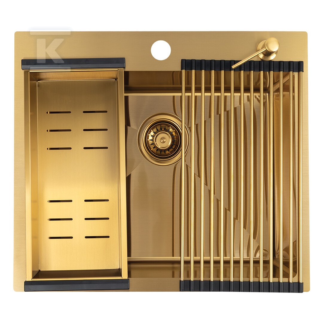 Zlew wpuszczany 1 komorowy MALAWI 50x58cm, zestaw z akcesoriami